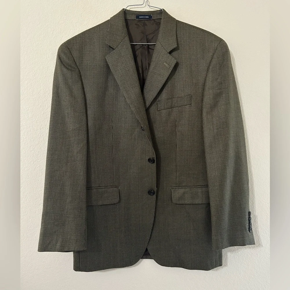 Lauren Ralph Lauren Silk & Wool Mens 40S Brown Houndstooth Check Notch Blazer